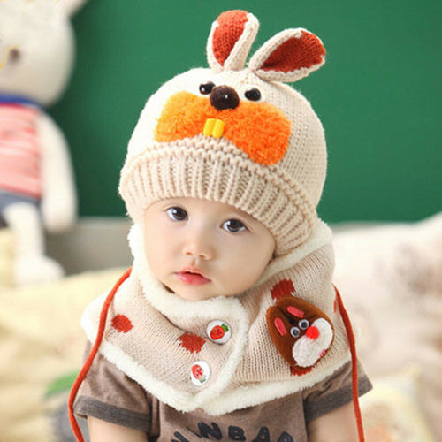 Set Baby Boy Girl Kids Winter Warm Knit Bobble Hat Beanie