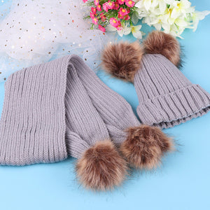 Baby Kids Winter Hat& Scarf Warm Suit Beanie Knitted Cap for Boys and Girls