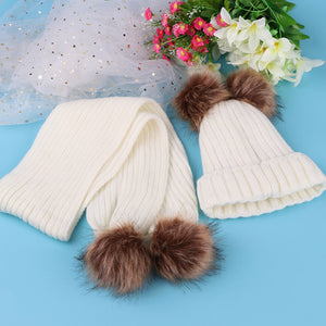 Baby Kids Winter Hat& Scarf Warm Suit Beanie Knitted