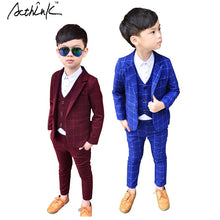 Load image into Gallery viewer, ActhInK 2019 New 3PCS Kids Plaid Wedding Blazer Suit Brand Flower Boys Formal Tuxedos School Suit Kids Spring Clothing Set, C298