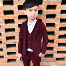 Load image into Gallery viewer, ActhInK 2019 New 3PCS Kids Plaid Wedding Blazer Suit Brand Flower Boys Formal Tuxedos School Suit Kids Spring Clothing Set, C298