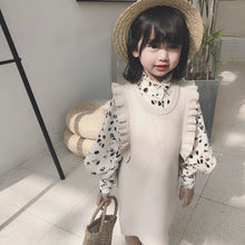 Load image into Gallery viewer, Spring Fall girls 2 pcs set baby blouse + knitted dress kids fashion suit children clothes flying sleeve leopard puff 2 to 8 yrs