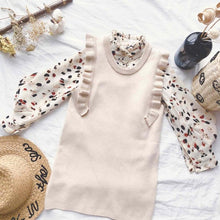 Load image into Gallery viewer, Spring Fall girls 2 pcs set baby blouse + knitted dress kids fashion suit children clothes flying sleeve leopard puff 2 to 8 yrs
