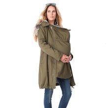 Load image into Gallery viewer, Maternity Coat Jacket Kangaroo Outfit Keep Thin Windbreaker Mother Fur Collar Outwear Pregnant Woman Baby Carrier Hooded Coat