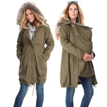 Load image into Gallery viewer, Maternity Coat Jacket Kangaroo Outfit Keep Thin Windbreaker Mother Fur Collar Outwear Pregnant Woman Baby Carrier Hooded Coat