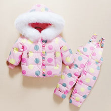 Load image into Gallery viewer, Children Winter Clothing Sets Toddler Kids Warm White Duck Down Jackets + Jumpsuit 2 Pcs Baby Girl Snowsuit Coats Pants Overcoat