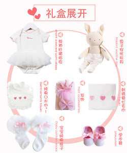 2019 Newborn Gift Baby Girls Princess Clothing Lace Flower Skirt Set Full Moon Shoes Cotton Suit Cute Gift Box