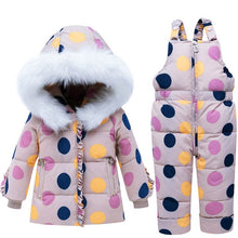 Load image into Gallery viewer, Kids Baby Snowsuit Polka Dot Thick Warm Toddler Girls Skiing Suits 2pcs Hooded Down Jacket+Jumpsuit Children Winter Coat Z639