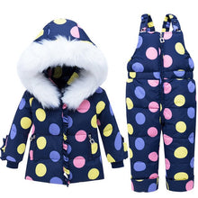 Load image into Gallery viewer, Kids Baby Snowsuit Polka Dot Thick Warm Toddler Girls Skiing Suits 2pcs Hooded Down Jacket+Jumpsuit Children Winter Coat Z639
