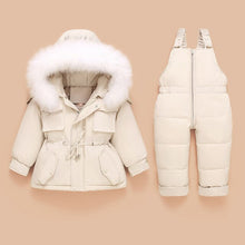 Load image into Gallery viewer, Beige Infant Baby Snowsuit 2pcs Sets Hooded Thick Down Jacket Outerwear+Warm Jumpsuit Toddler Boys Girls Skiing Suit Outdoor