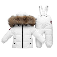 Load image into Gallery viewer, fashion baby coat pants set 2pcs thick fur hooded down coat pants set for 12-36month babies toddler Winter fur coat pants set