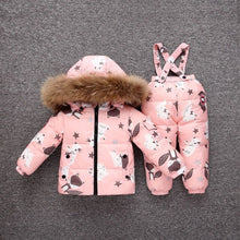 Load image into Gallery viewer, fashion baby coat pants set 2pcs thick fur hooded down coat pants set for 12-36month babies toddler Winter fur coat pants set