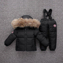 Load image into Gallery viewer, fashion baby coat pants set 2pcs thick fur hooded down coat pants set for 12-36month babies toddler Winter fur coat pants set