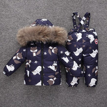 Load image into Gallery viewer, fashion baby coat pants set 2pcs thick fur hooded down coat pants set for 12-36month babies toddler Winter fur coat pants set