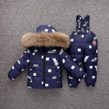 Load image into Gallery viewer, fashion baby coat pants set 2pcs thick fur hooded down coat pants set for 12-36month babies toddler Winter fur coat pants set