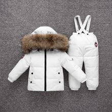 Load image into Gallery viewer, fashion baby coat pants set 2pcs thick fur hooded down coat pants set for 12-36month babies toddler Winter fur coat pants set