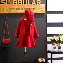 Load image into Gallery viewer, Children's clothes 2019 spring and winter style infant baby kids clothing sets girls wool coat and dress and hat 3pieces jackets