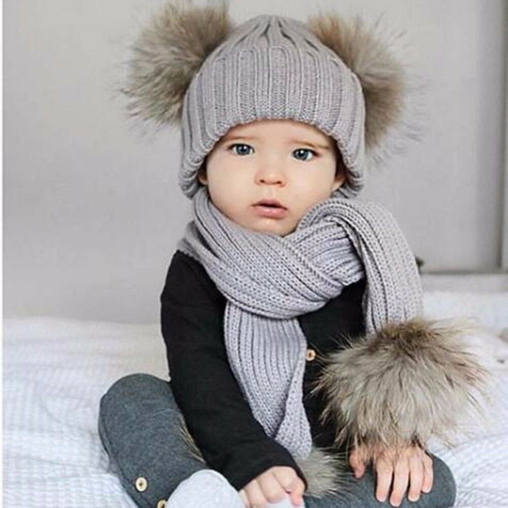 Baby Kids Winter Hat& Scarf Warm Suit Beanie Knitted Cap for Boys and Girls