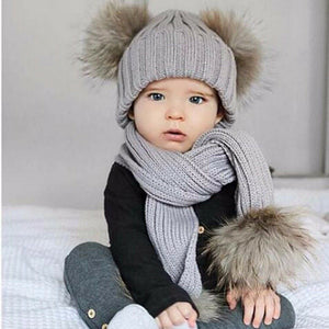 Baby Kids Winter Hat& Scarf Warm Suit Beanie Knitted